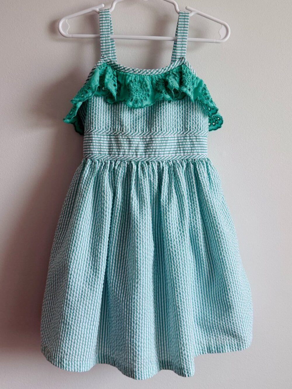 Bonnie Jean Seersucker Ruffled Pistachio Green and White Striped Sundress